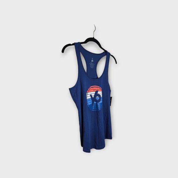 NEW YogaSix Y6 Womens Racerback Tank Med Blue Circle Logo Graphic Activewear - Picture 2 of 7
